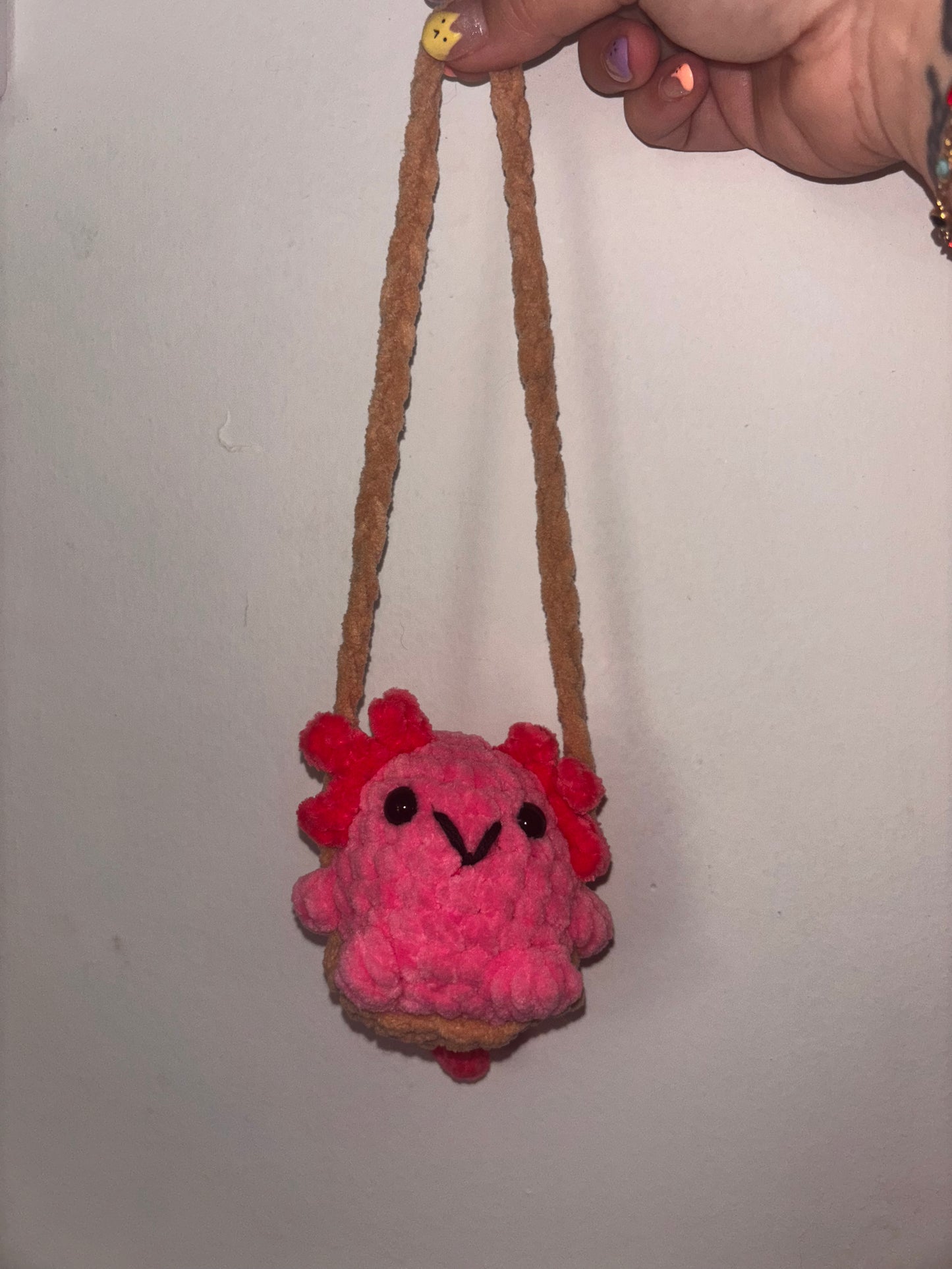 Crocheted Axolotl Car Swing