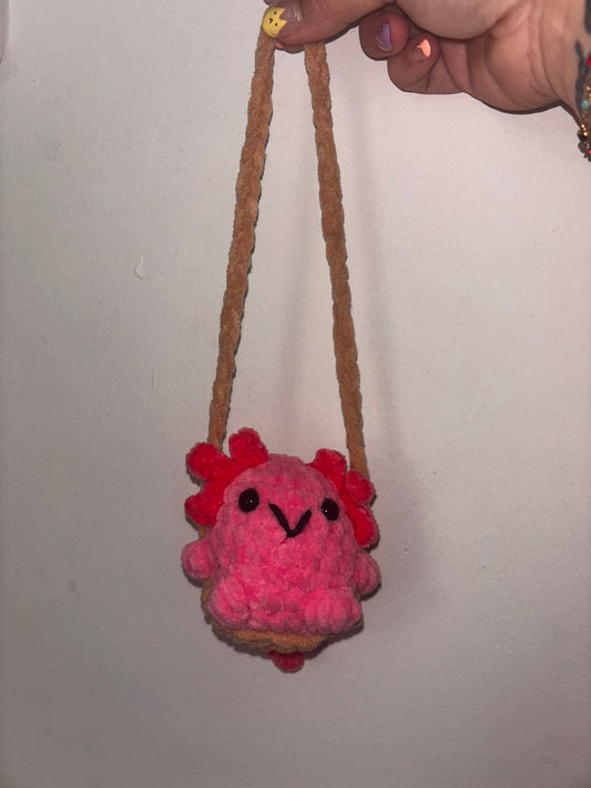 Crocheted Axolotl Car Swing